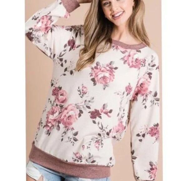 FRENCH Terry Floral Top Size S-M-L - Picture 4 of 7